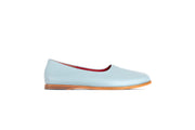 Side view of light blue flat leather shoes