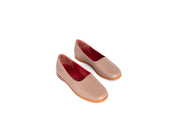 Top view of taupe flat leather shoes